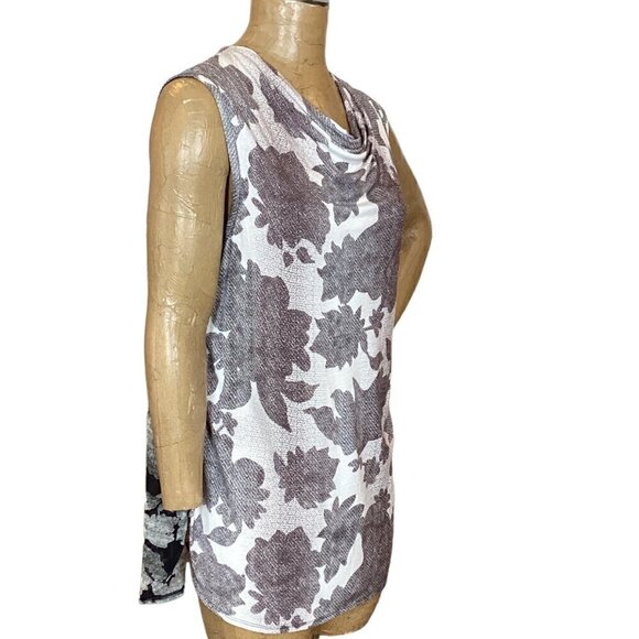CAbi 3057 Tango Tank Grey Black White Floral Mixed Media Drape/Cowl Neck L 103P - Picture 5 of 10